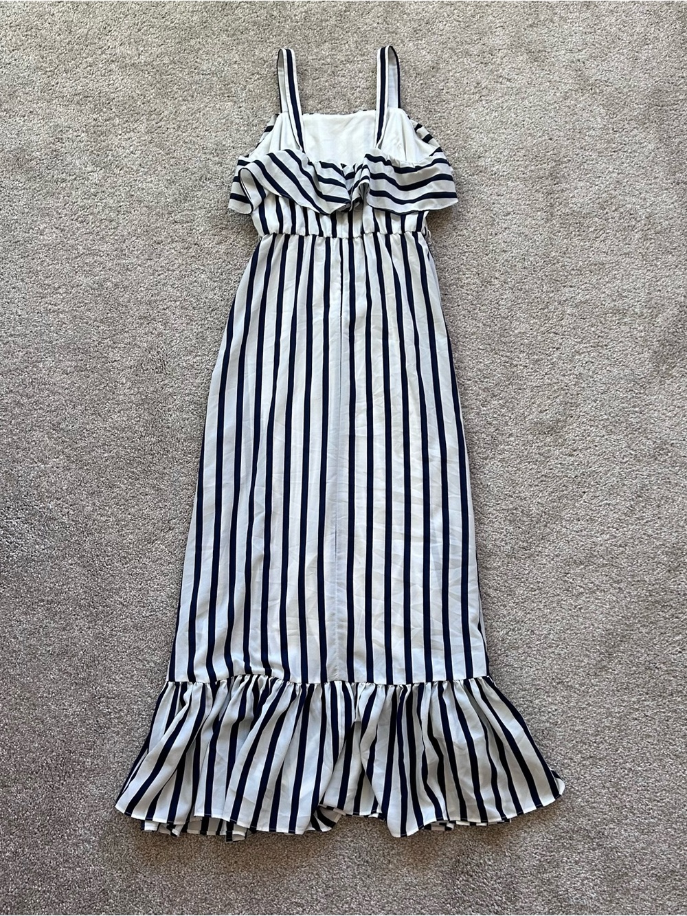 Betsey Johnson Striped Ruffle Hem Maxi Dress Size 2 Cream Navy Blue Sundress - Picture 8 of 10